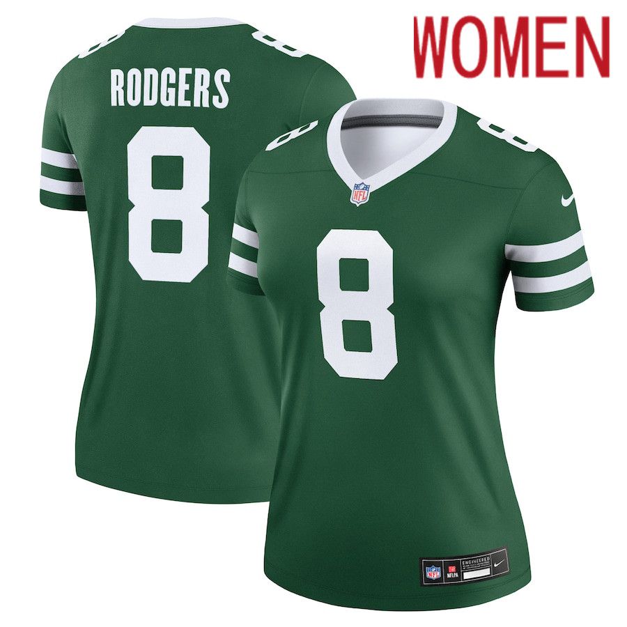 Women New York Jets #8 Aaron Rodgers Nike Legacy Green Legend NFL Jersey